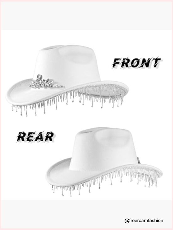 Rhinestone Cowboy Hat Wide Brim Bling Fringe for Women main image 4
